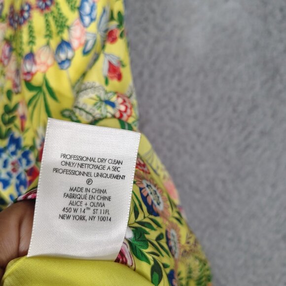 Alice + Olivia Maxi Dress Women 10 Yellow Multi Floral Side Slit Spaghetti Strap - Picture 5 of 14